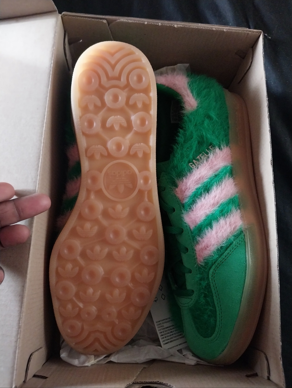 New Adidas Gazelle Green and Pink Furry Women's Sneakers - Picture 4 of 9